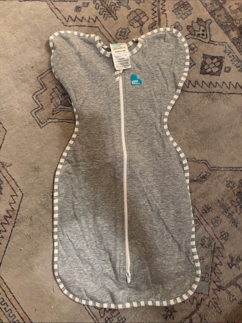 Love to Dream Grey Swaddle Sleep Sack with Striped Trim